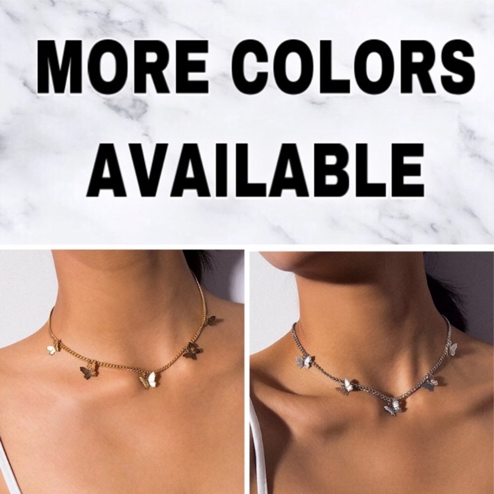 ⚜️[𝟯/$𝟭𝟴]⚜️5 Butterfly Charms Gold Choker NEW - Picture 10 of 11